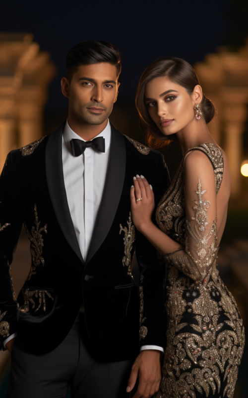 Groom in Navy Embroidered Sherwani Tuxedo with Wine Luxury Groomswear Look